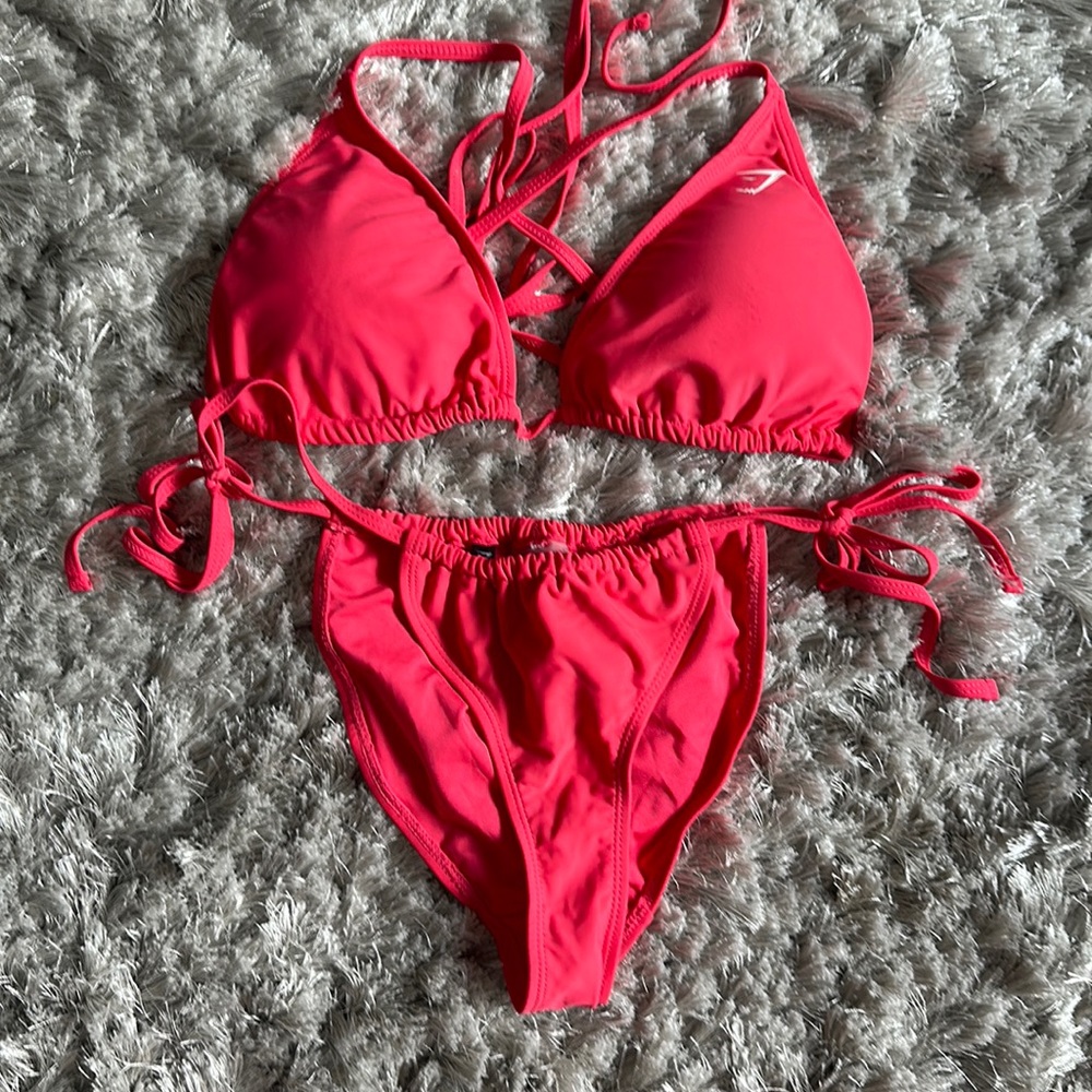 Gymshark Neon Pink Triangle Tie Bikini Set